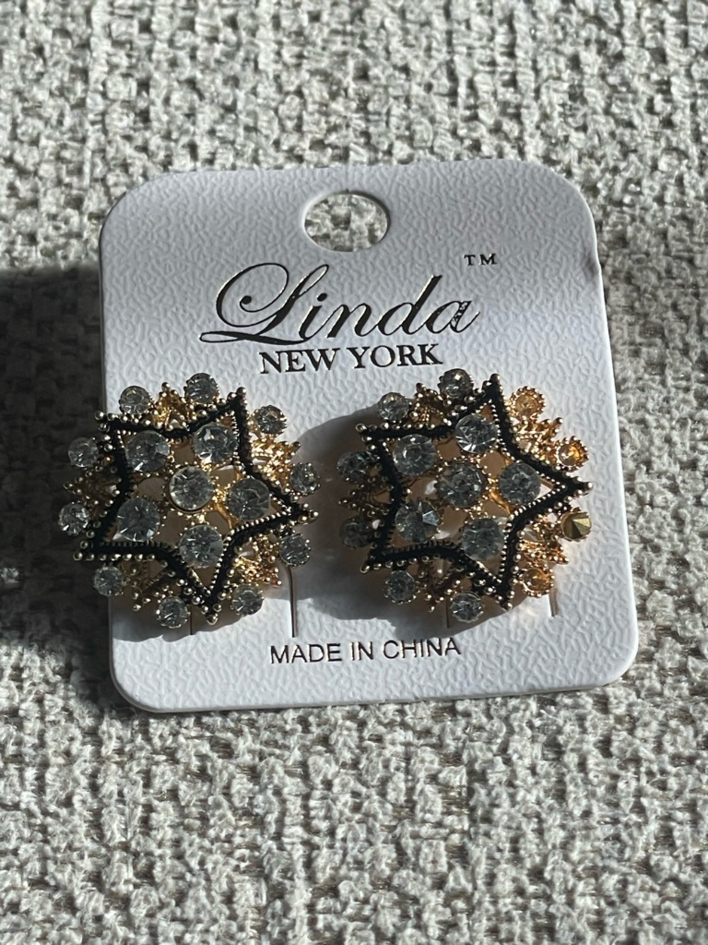 Gold and Clear Crystal Starburst Earrings